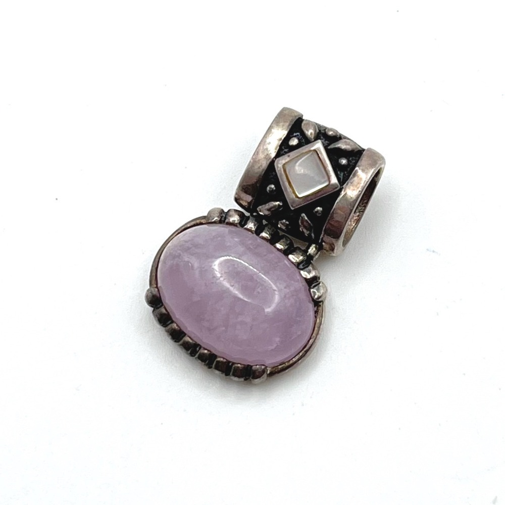 Sterling Silver 925 Lavender Amethyst & Mother of Pearl Pendant Thailand Ornate - Picture 2 of 8